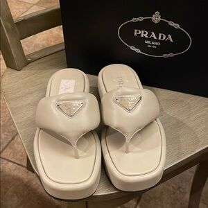 Prada Soft Padded Beige Sandals 38